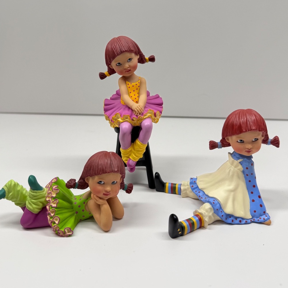 Vtg Kish Company 2006 Resin Figurine Set 3 Red Hair Pigtail Girls Freckles Tutu